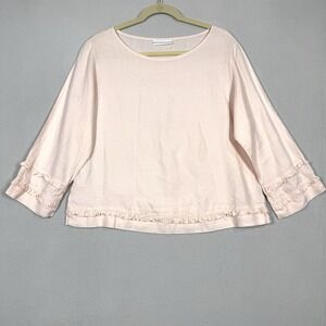 Bryn Walker Top Womens Medium Linen Oversized A Line Ruffle Detail Light Pink